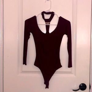 Maroon One Piece Off the Shoulder Choker Bodysuit